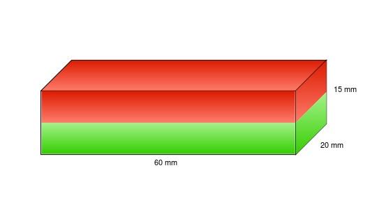 60x20x15mm铁氧体磁化方向示意图 60x20x15mm铁氧体磁化方向示意图