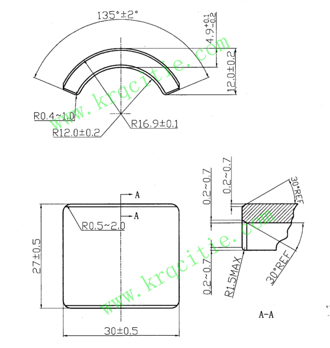 铁氧体磁瓦的基本尺寸示意图 铁氧体磁瓦的基本尺寸示意图