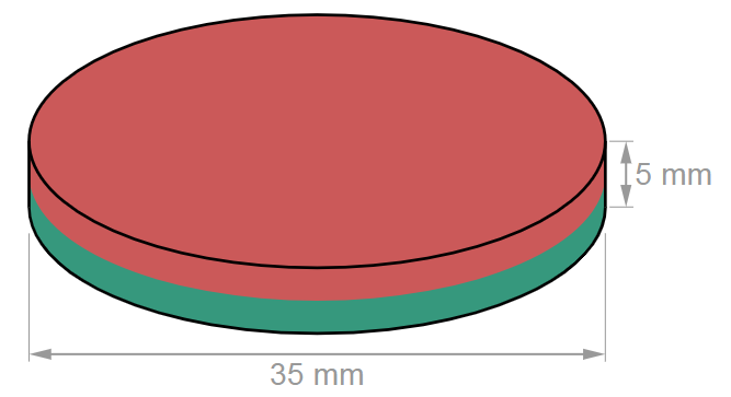35x5mm圆形铁氧体磁铁尺寸及磁化方向示意图 35x5mm圆形铁氧体磁铁尺寸及磁化方向示意图